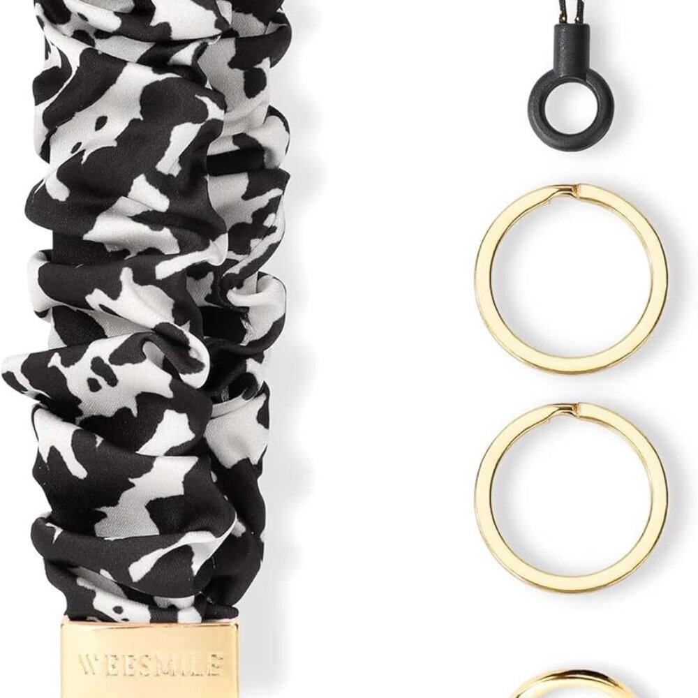 Keychain Wristlet, Stretchy Key Chain for Car Keys with D ring, Cute Scrunchie W